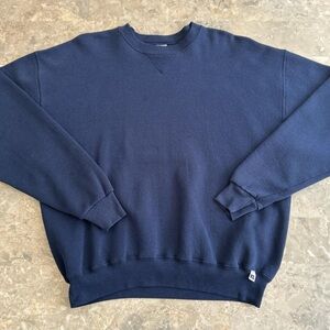 Vintage 1990s Russell Athletic Navy Blank Crewneck Sweatshirt XL